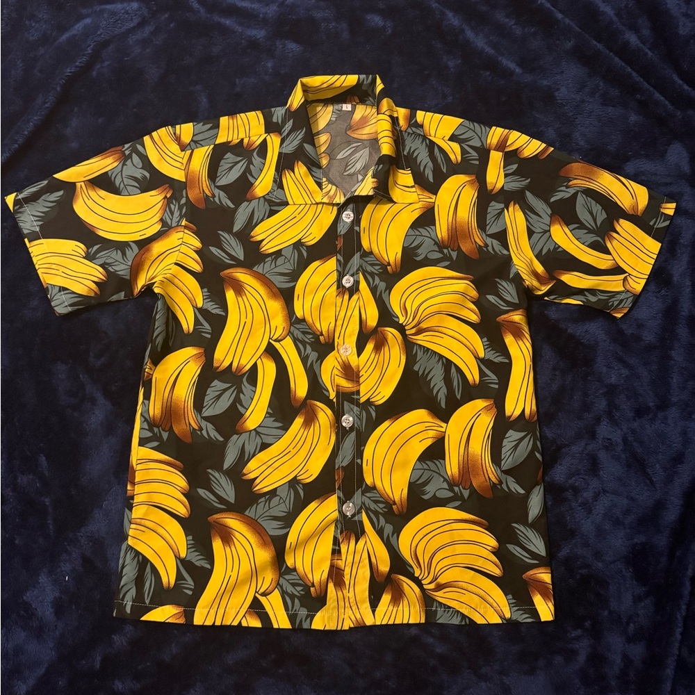 Men's Banana Print Shirt - Black and Yellow